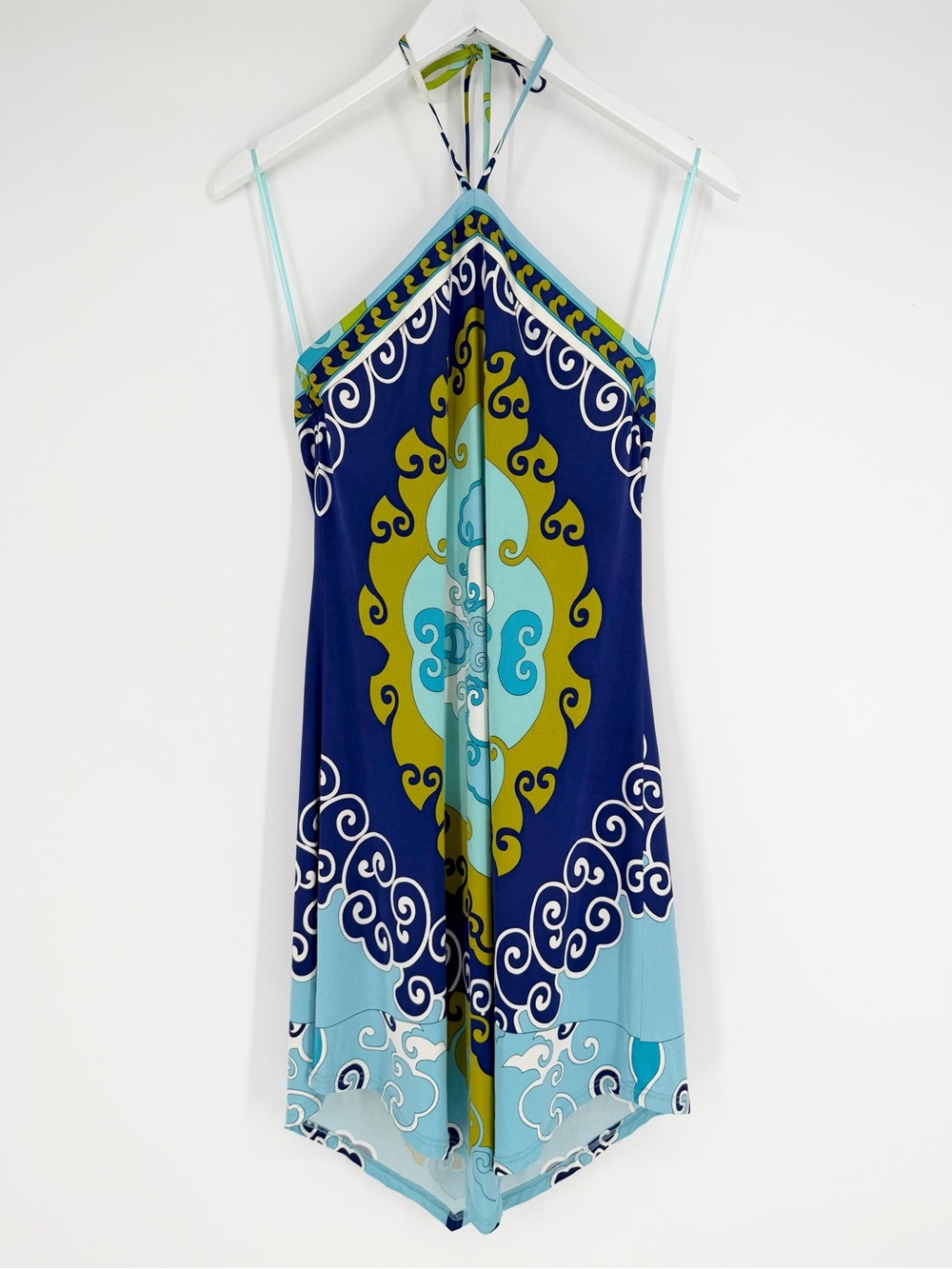 Vintage Trina Turk Halter Silk Printed Mini Dress
